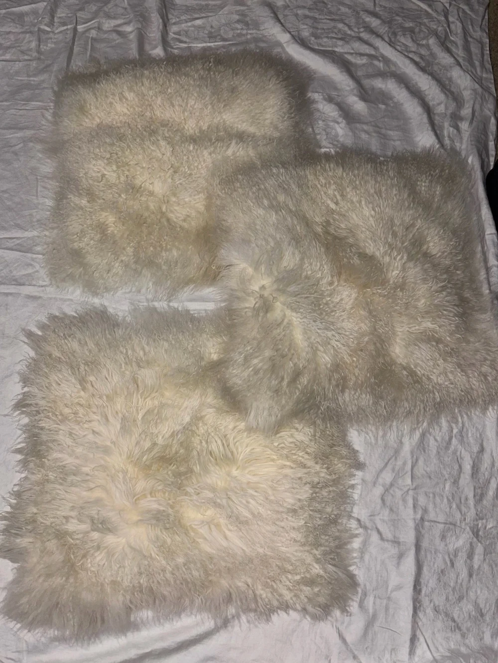 Set of 3 West elm pillow covers lamb fur 24x24” cream ivory luxuriously soft